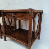 Pair of wooden bedside tables, bamboo and canning