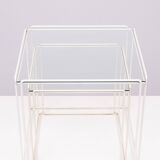Isocele White and Clear Glass Nesting Tables Max Sauze for Max Sauze studio