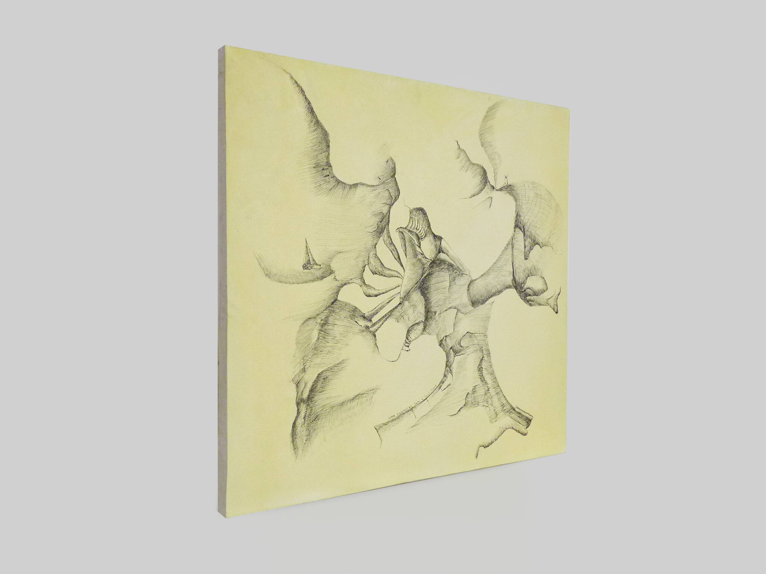 Mixed media, oil and black pen on canvas, Serge Goldwitcht "Gliding"