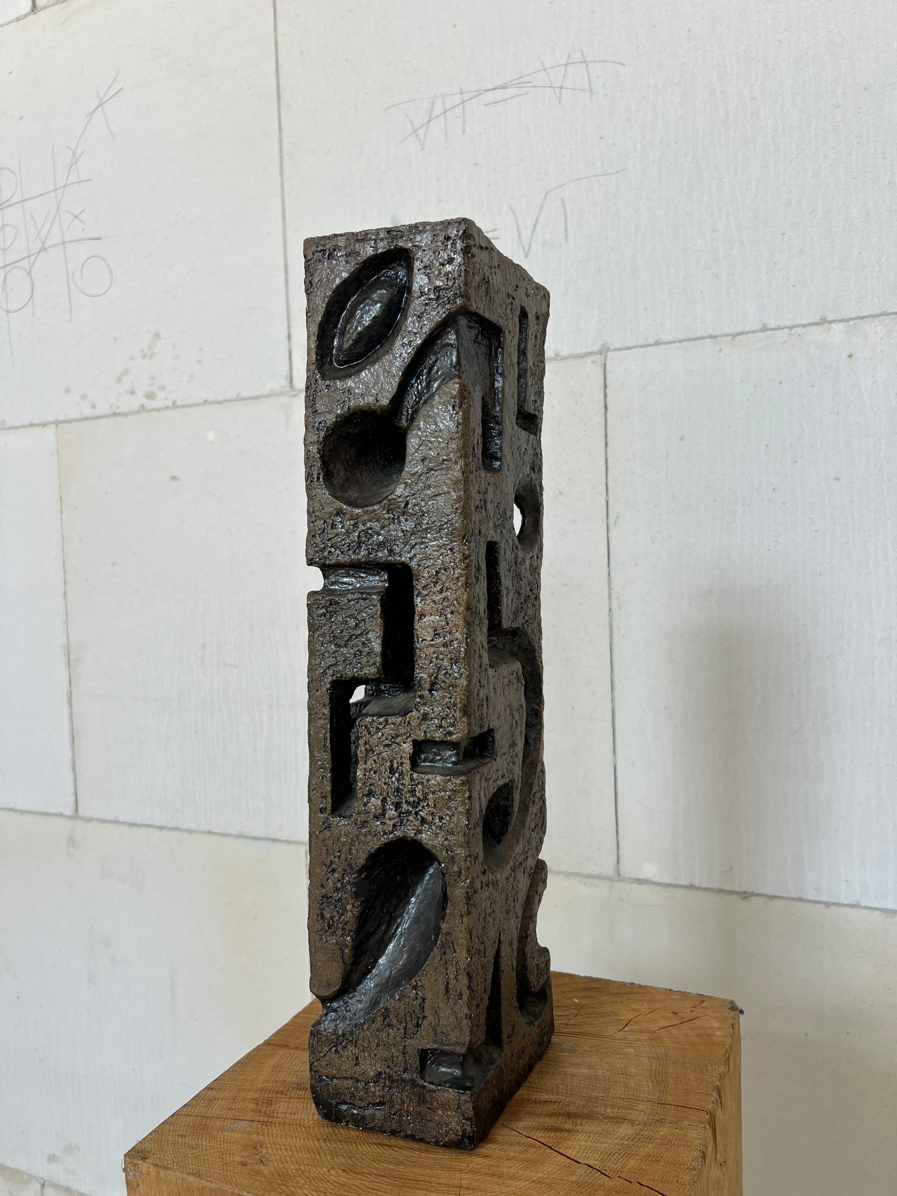 Large Brutalist Ceramic Sculpture – Abstract Totem Form, c. 1960s–70s