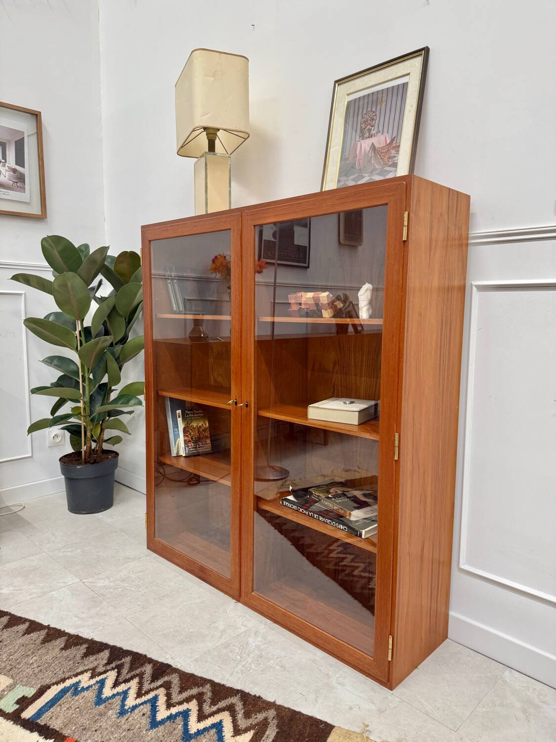 Teak glass bookcase