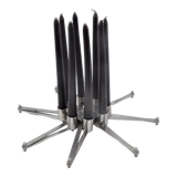 Design candle holder in silver metal, with 8 candles, modular spider