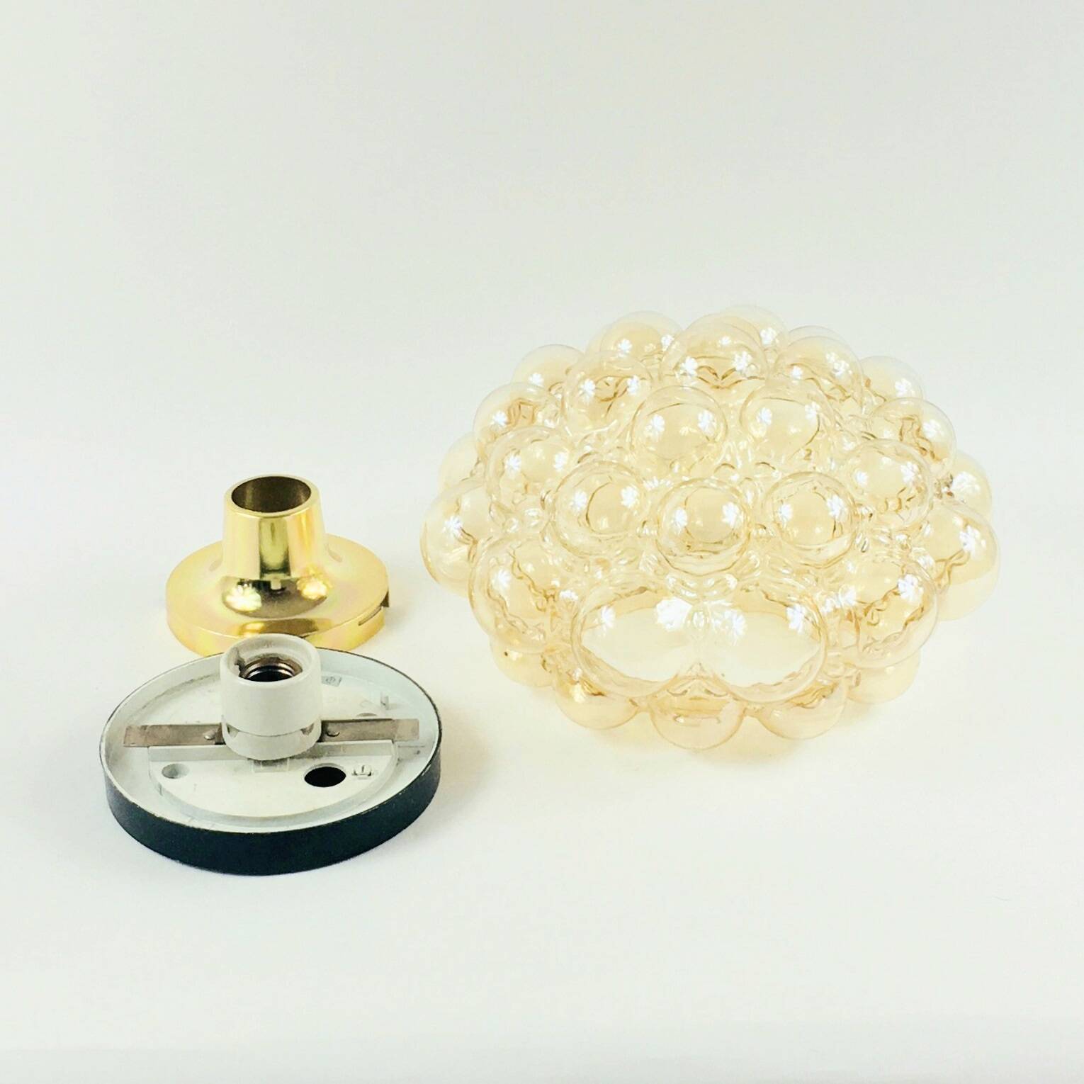 Large Mid-Century Amber Bubble Glass Ceiling Lig by H. Tynell for Limburg