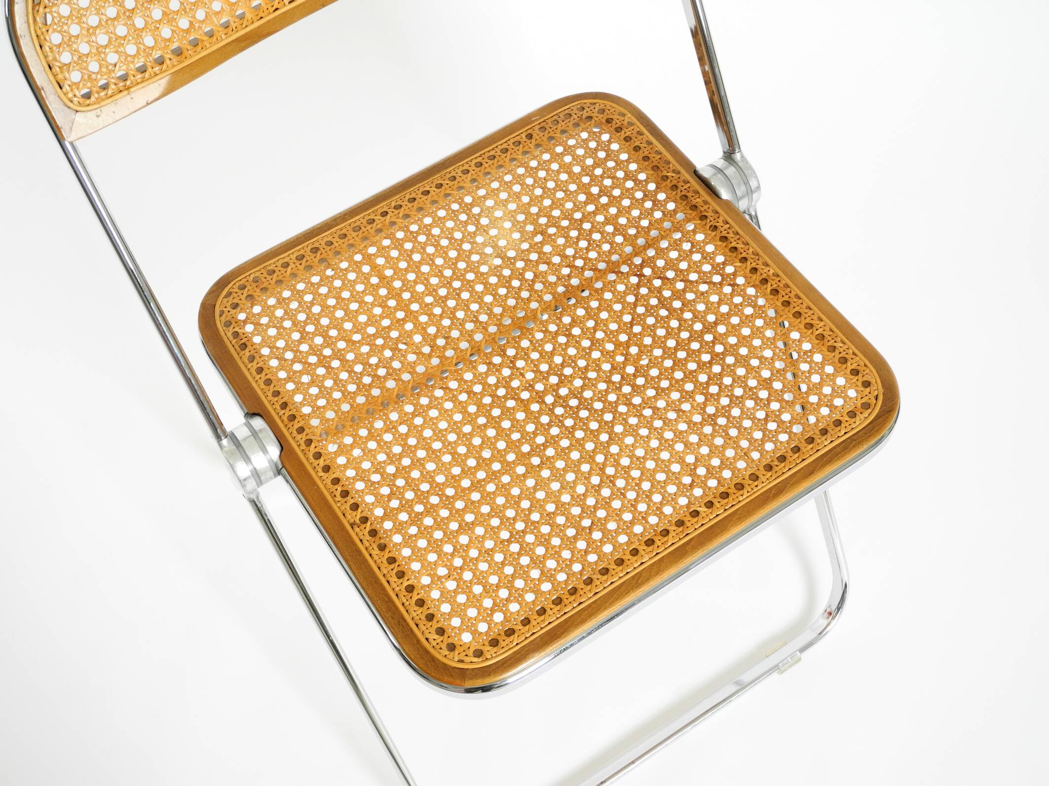 Chaise pliante Plia des années 1970 avec cannage de Vienne par Giancarlo Piretti pour Castelli