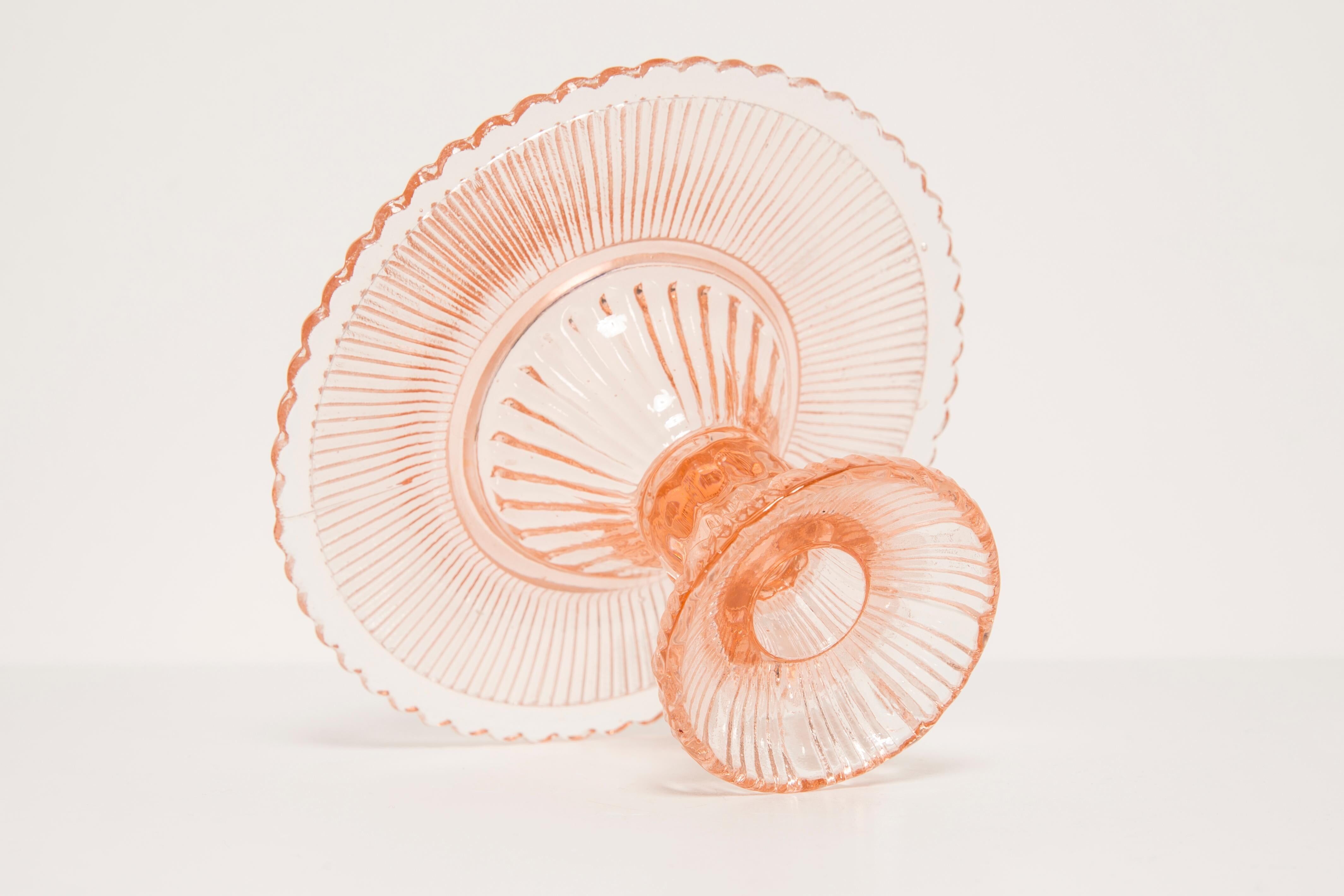 Pale pink glass candlestick mid-century, Europe, 1960s