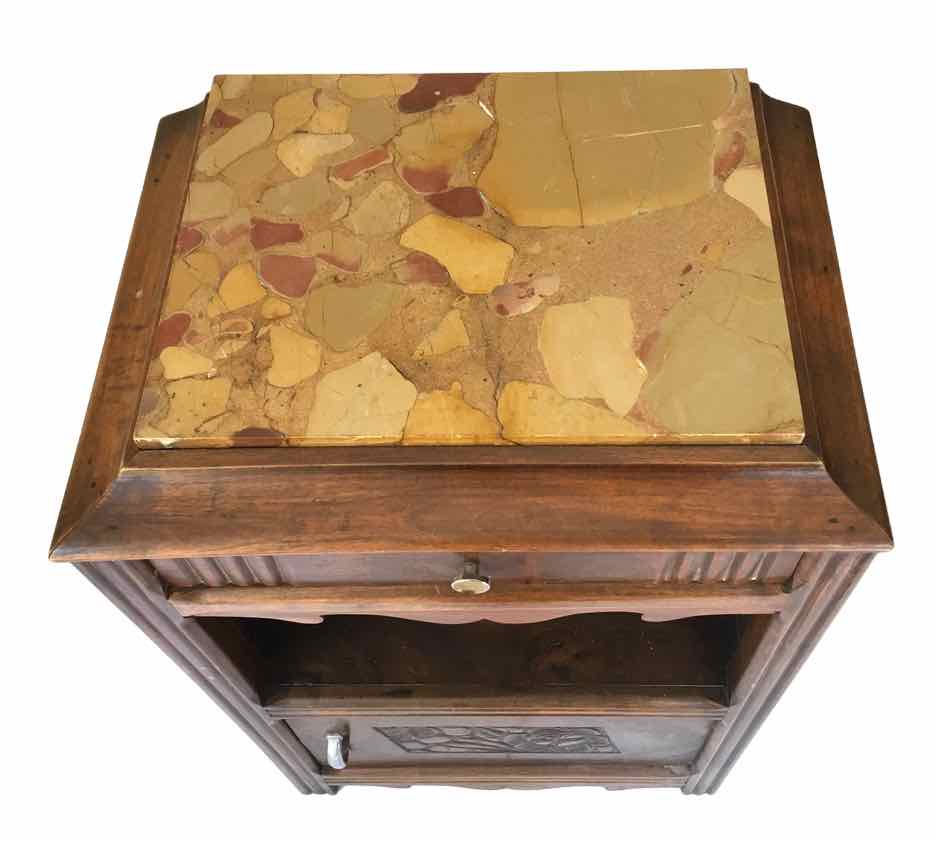 Wooden bedside table and art nouveau marble