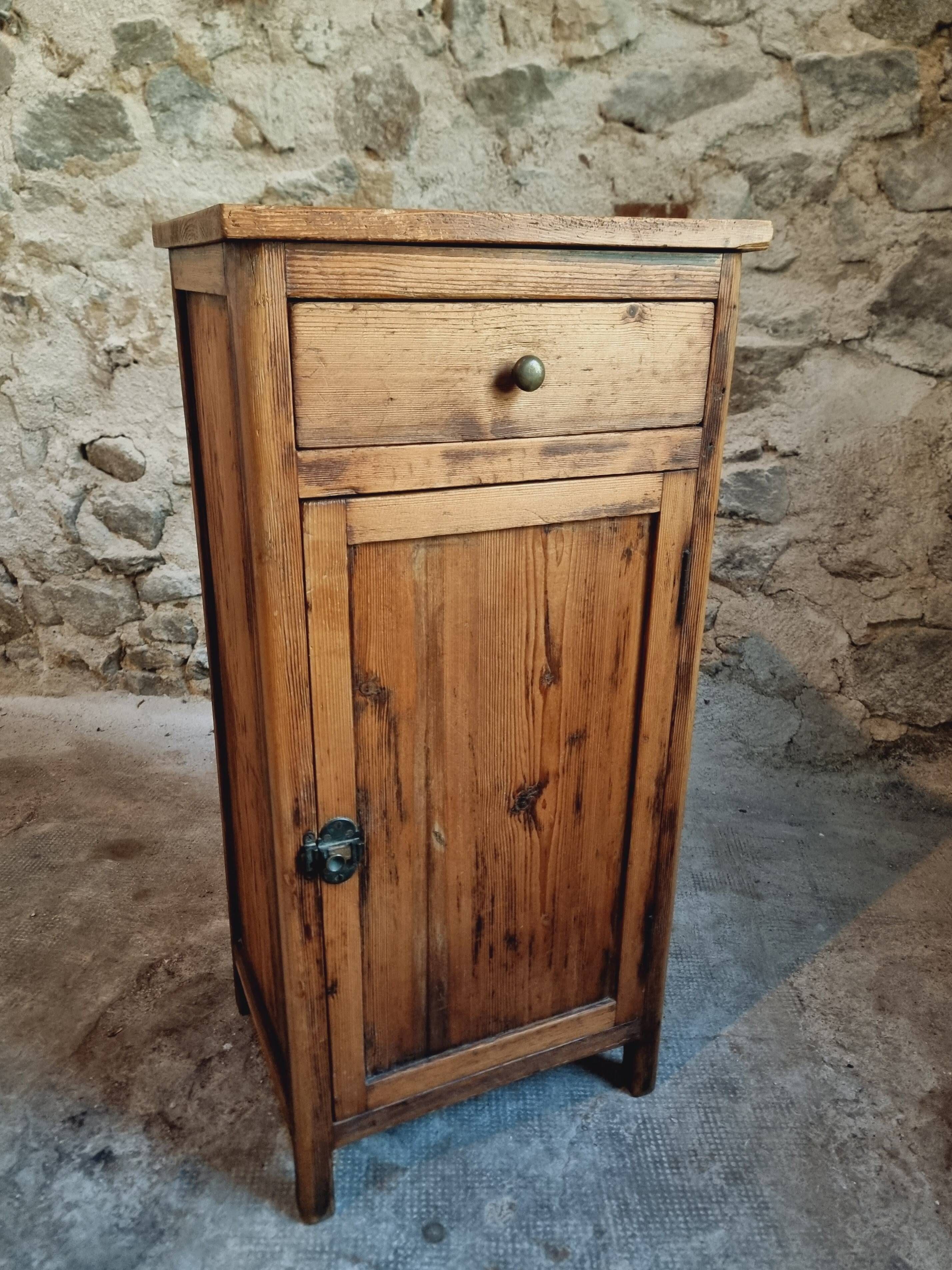 Small vintage pine storage cabinet – Antique French workshop furniture
