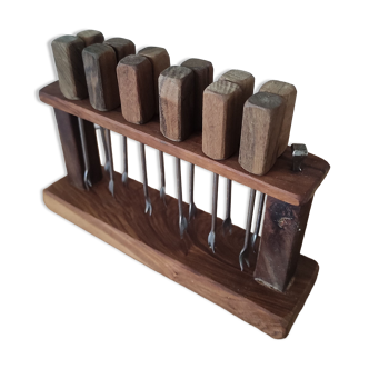 12 fourchettes à escargot avec présentoir en bois