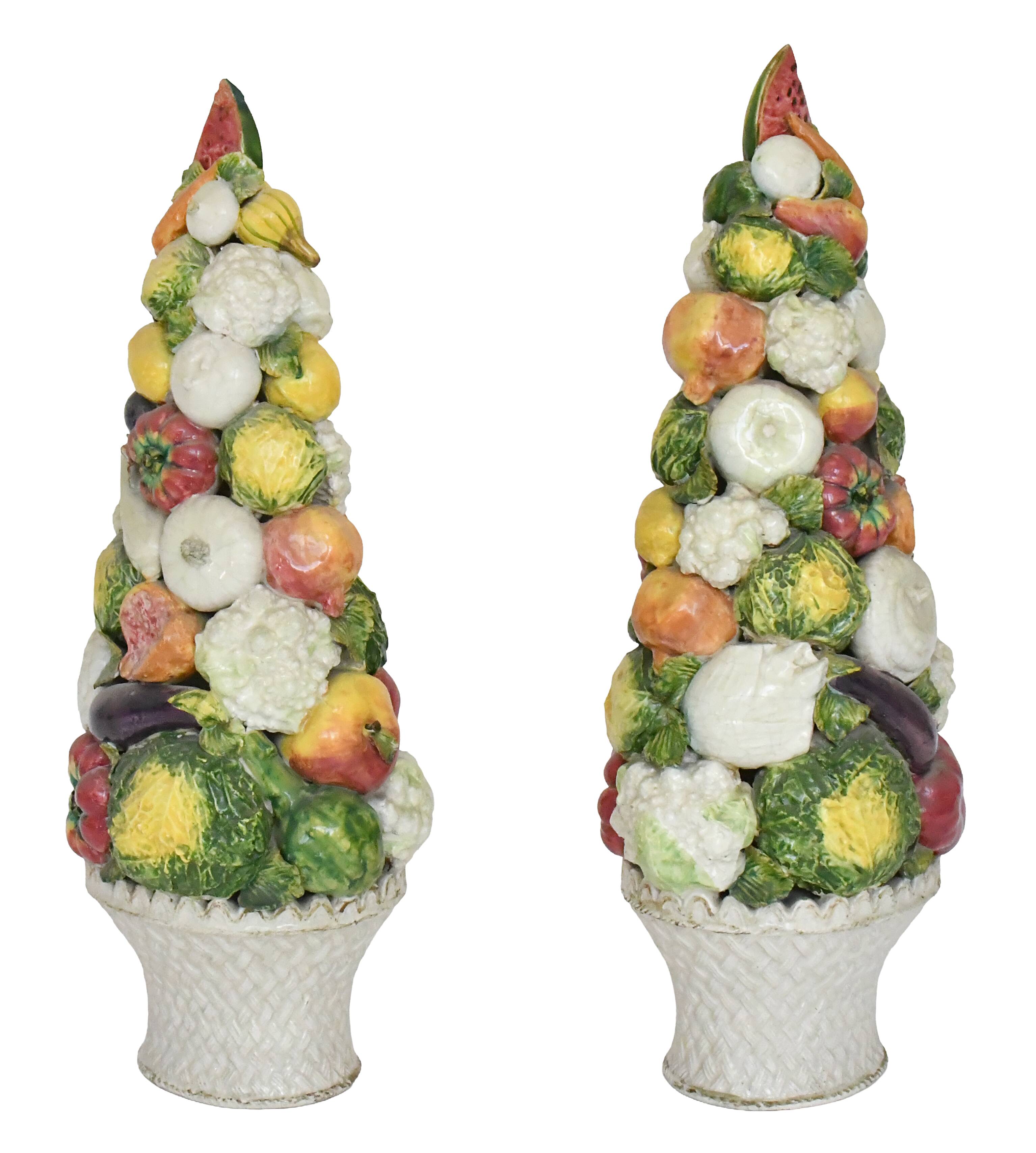 Pair of important majolica ceramic centrepieces from Italy.