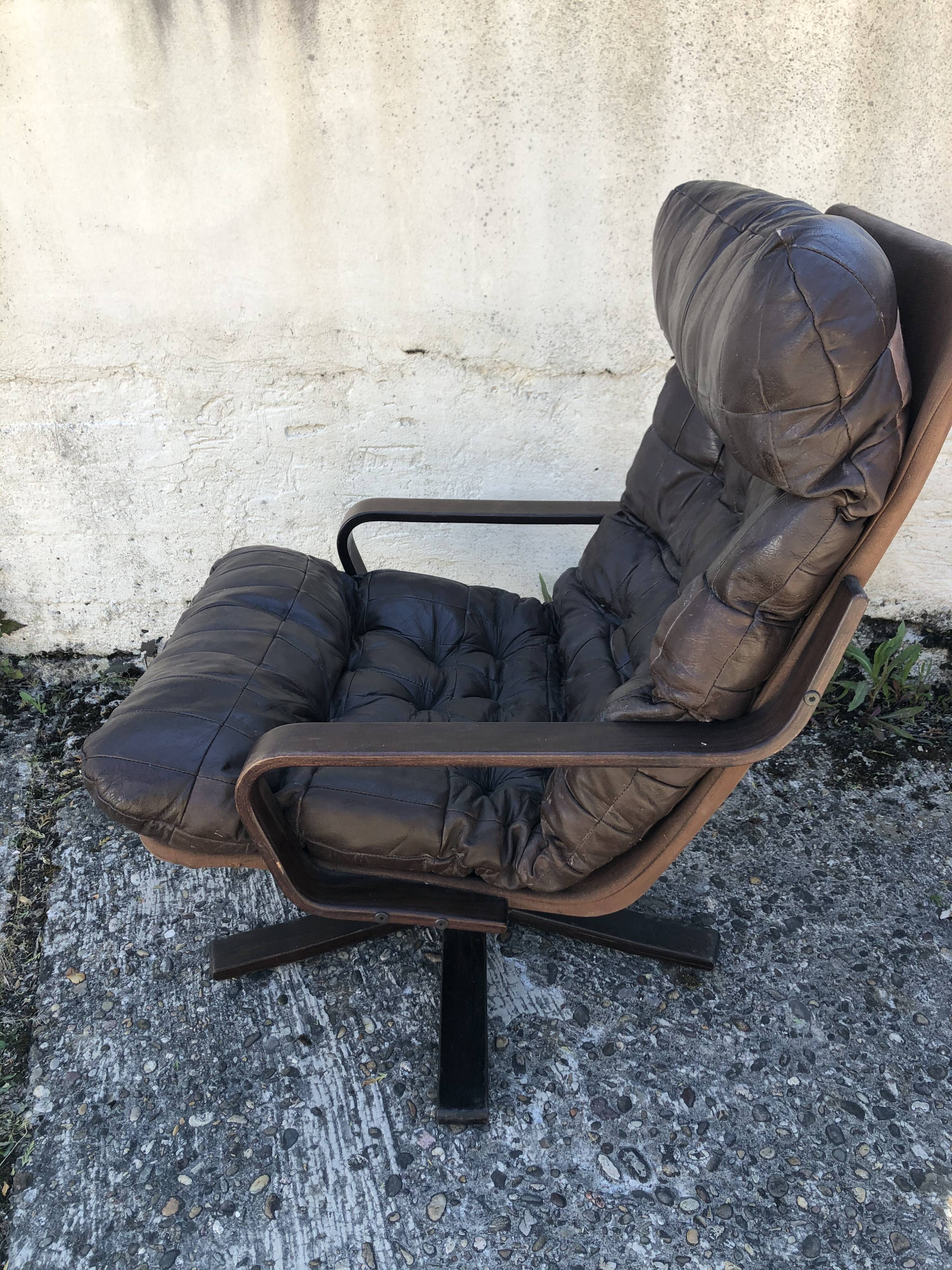 Vintage leather lounge armchair 60s