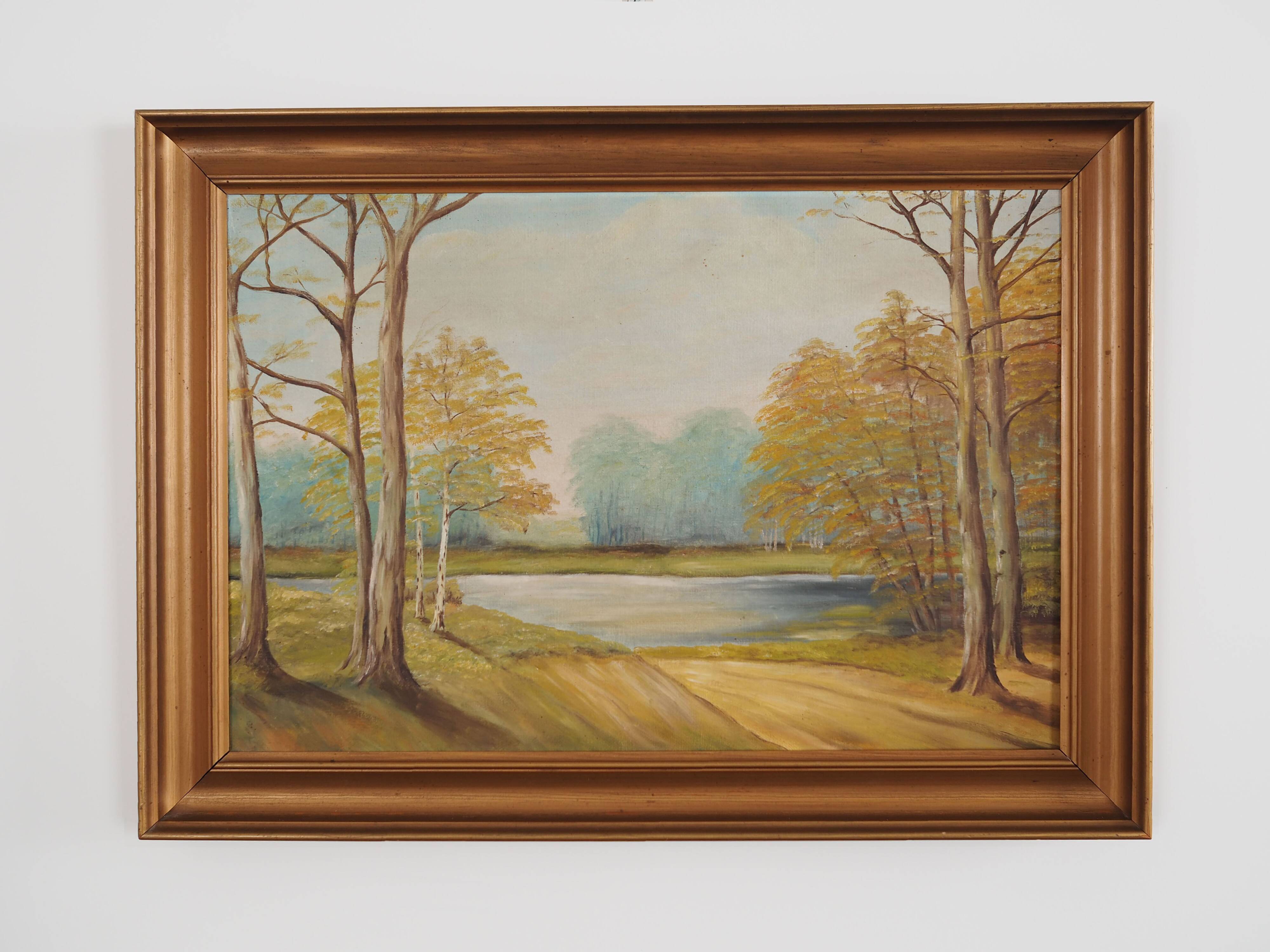 Painting „Two Birch by the Pond”, Scandinavian design, 1970s