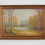 Painting „Two Birch by the Pond”, Scandinavian design, 1970s
