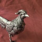 Pair of decorative silver metal pheasants