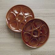 Set of 6 brown majolica oyster plates for 6 oysters and lemon 4951
