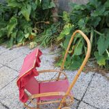 Poussette de poupée trés ancienne, en bois et osier