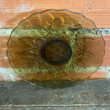 Coupe à fruits, plat ancien en verre moulé vert vintage