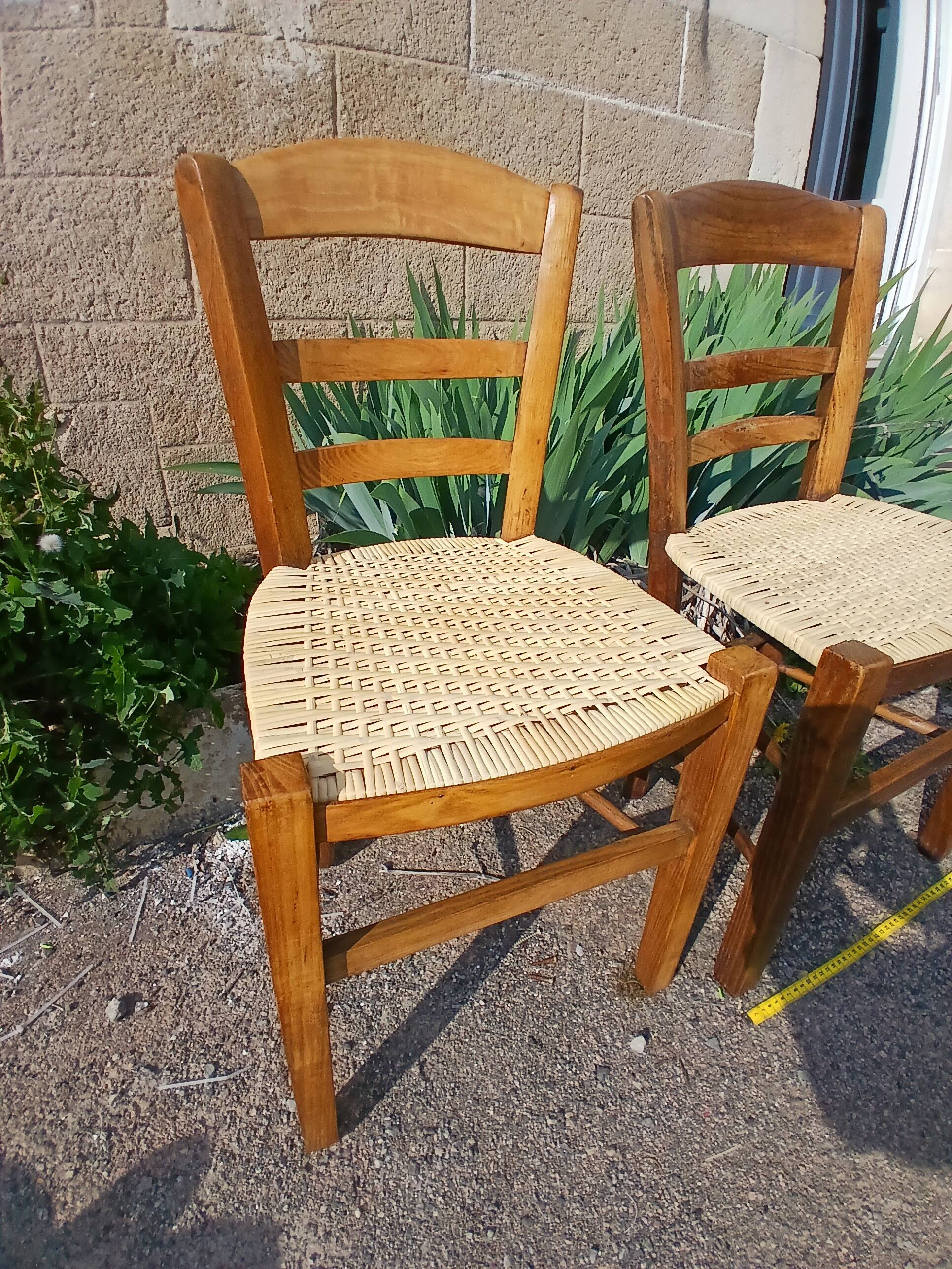 Pair of caned church chairs