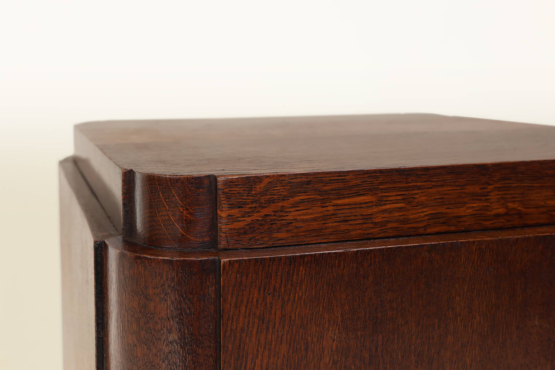 Large Art Deco console or pedestal in dark oak veneer, Belgium, 1920s