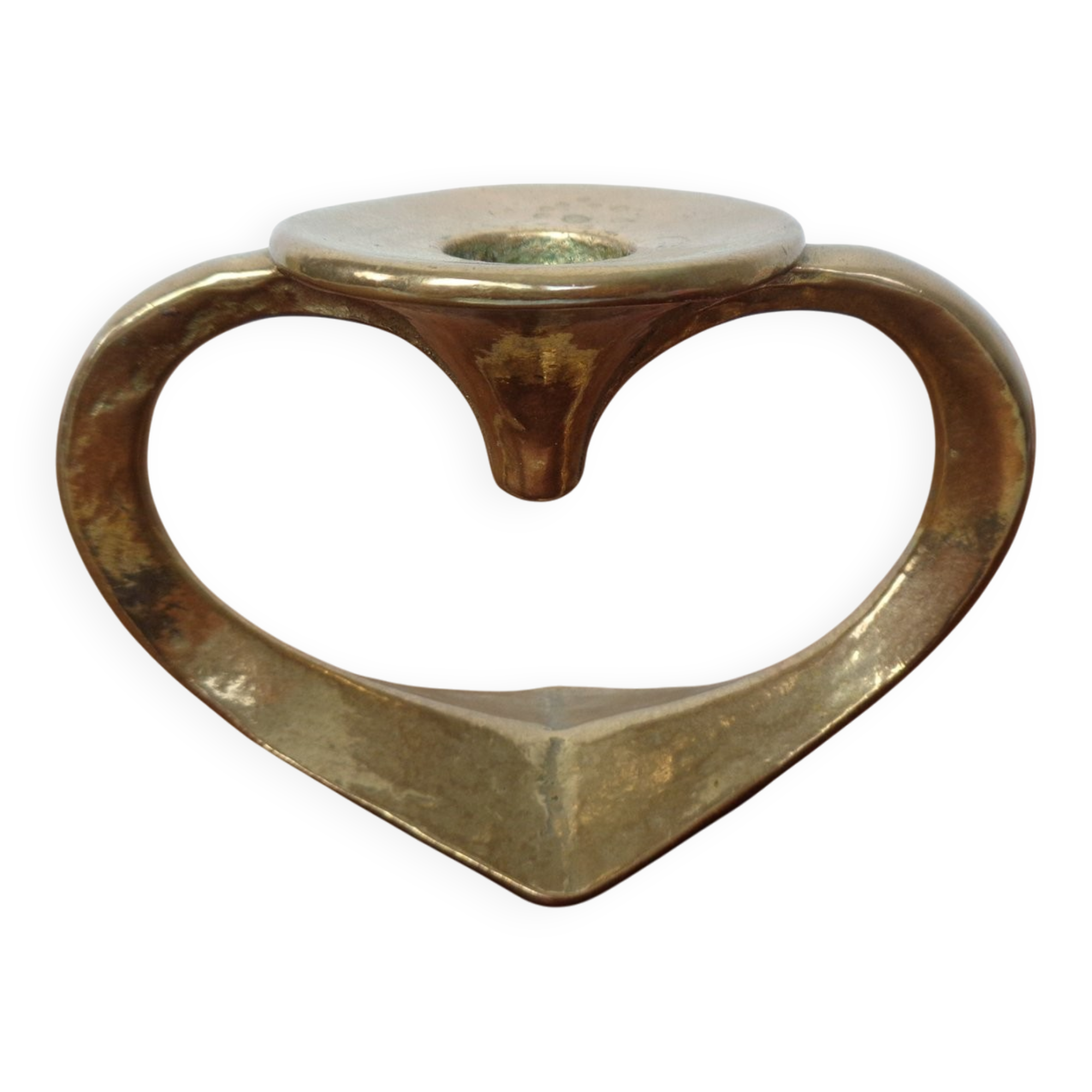 Brutalist Heart-Shaped Bronze Candlestick by Michael Harjes, 1960s