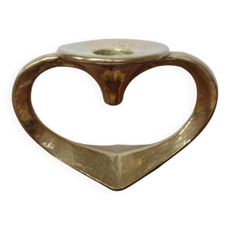 Brutalist Heart-Shaped Bronze Candlestick by Michael Harjes, 1960s