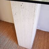 Console  XXL vintage italienne en travertin et verre années 80