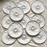 12 Saint Amand oyster plates, sky blue and white
