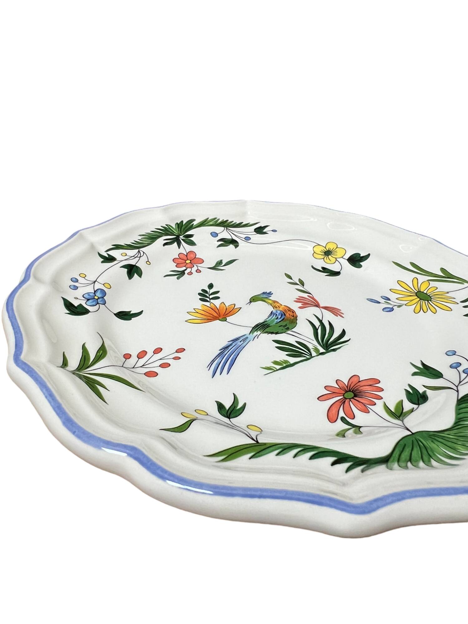 Gien earthenware dessert plate with bird of paradise motif