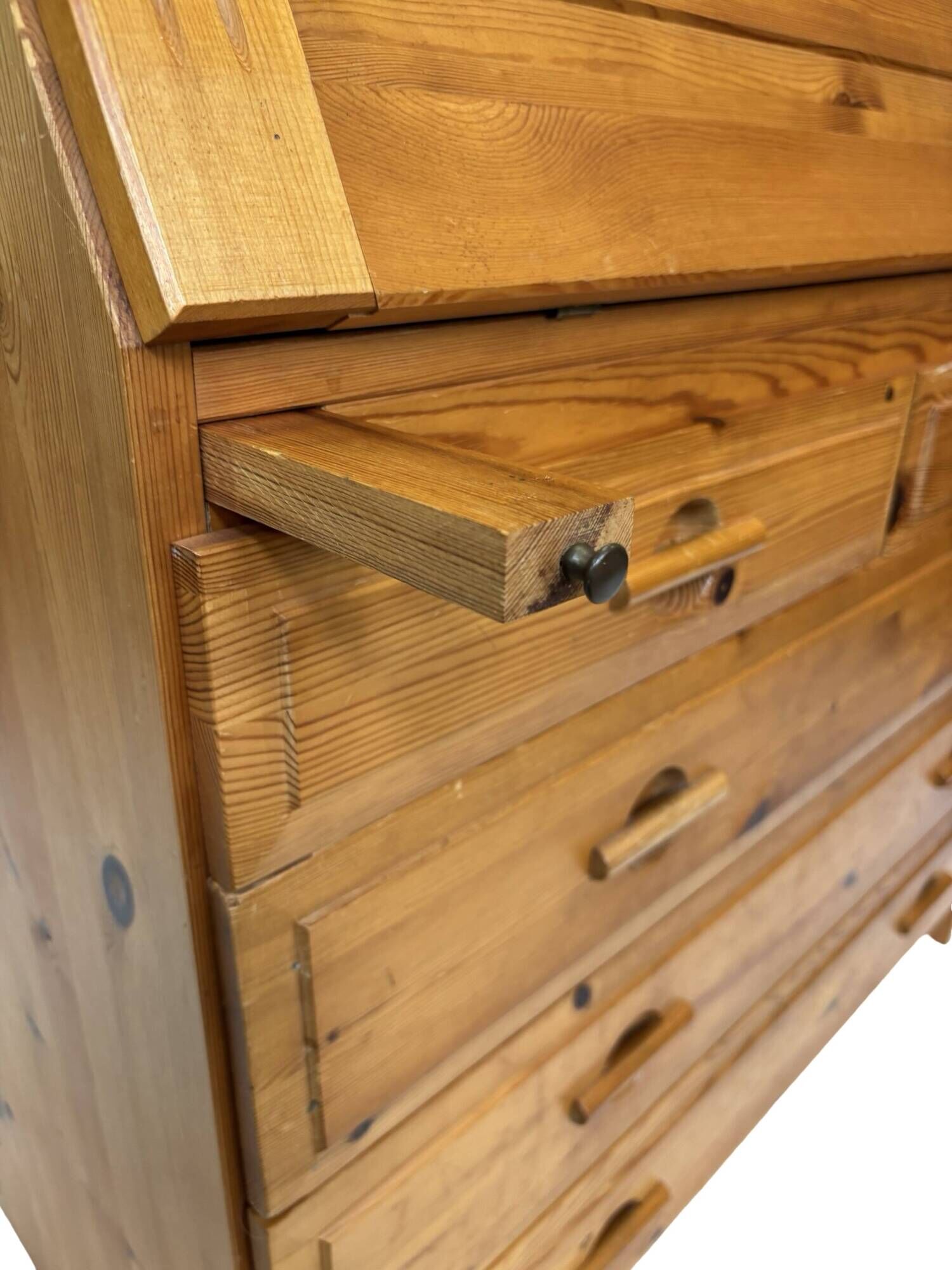 Vintage pine secretaire workstation desk, 1980s design