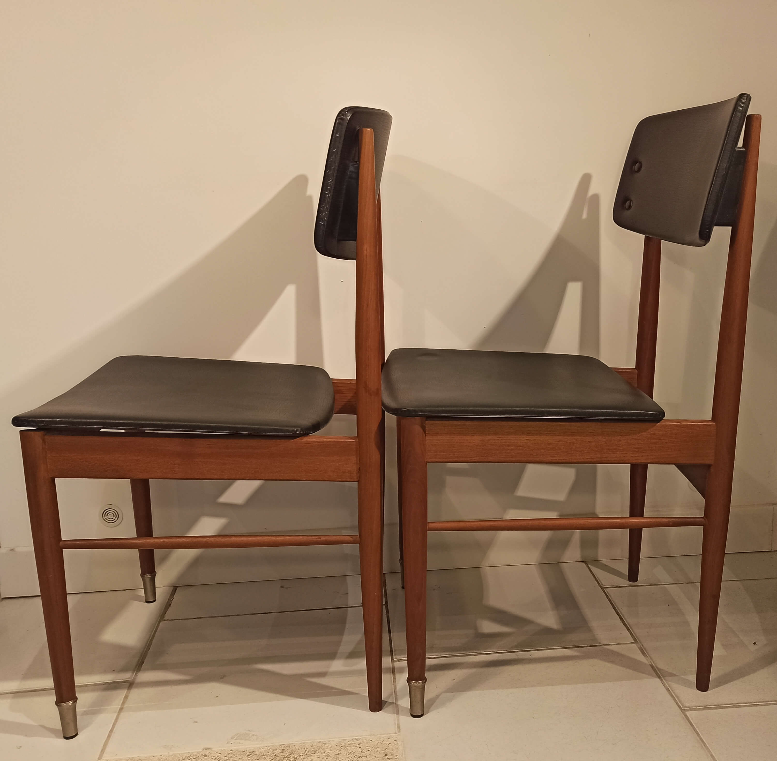 Pair of chairs scandinavian style vintage 1960s wood and skaï black
