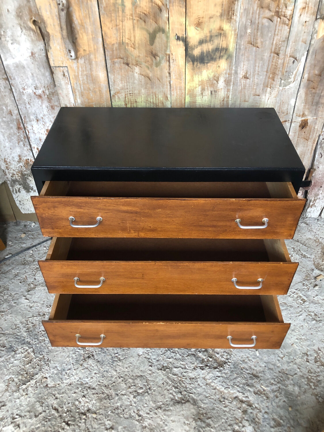 Black wood chest of drawers + 3 vintage black drawers #a143