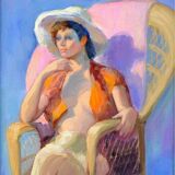 Tableau Huile Vintage Portrait De Femme Impressionniste 20ème Siècle