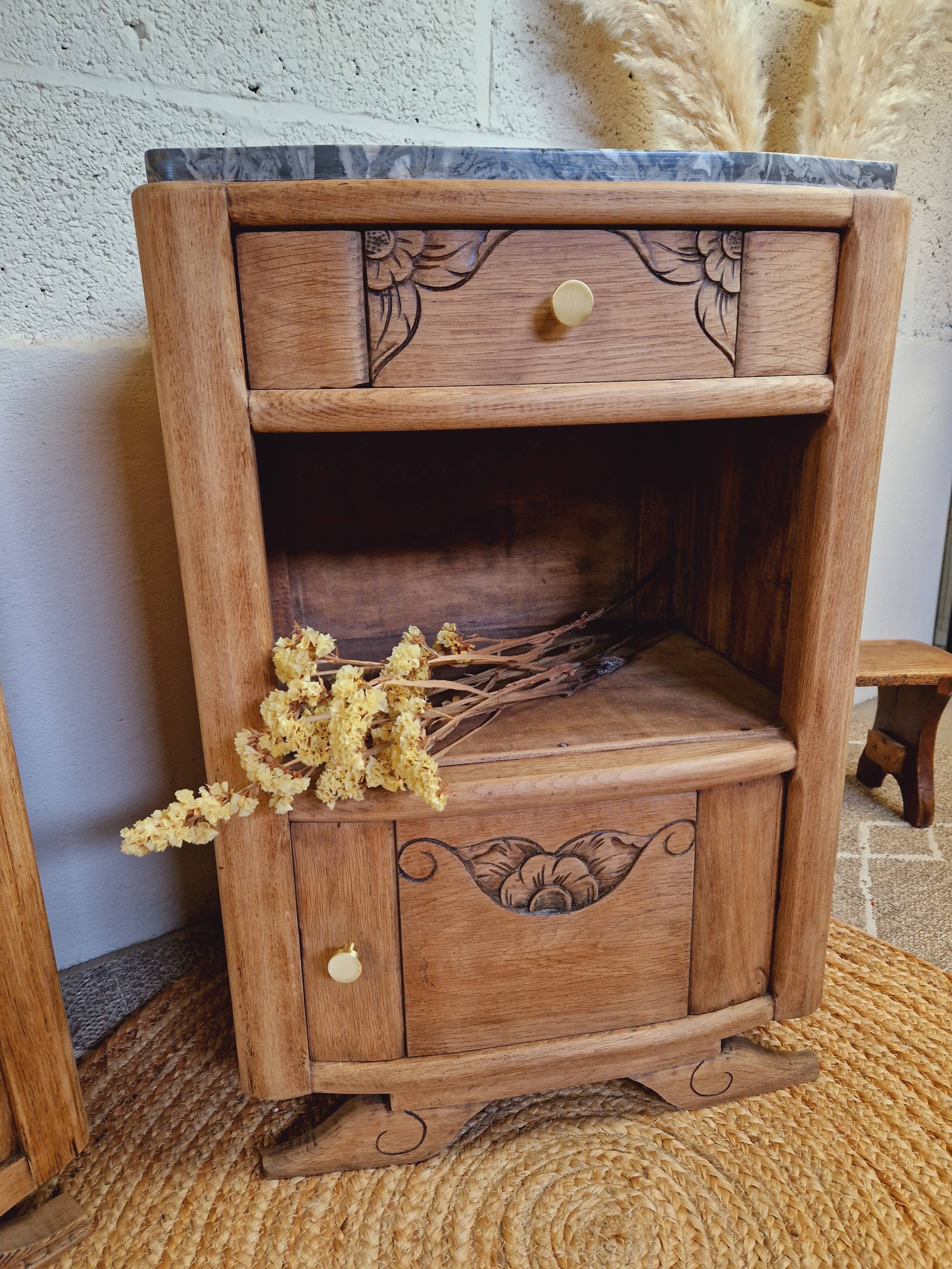 Pair of art deco oak bedside tables