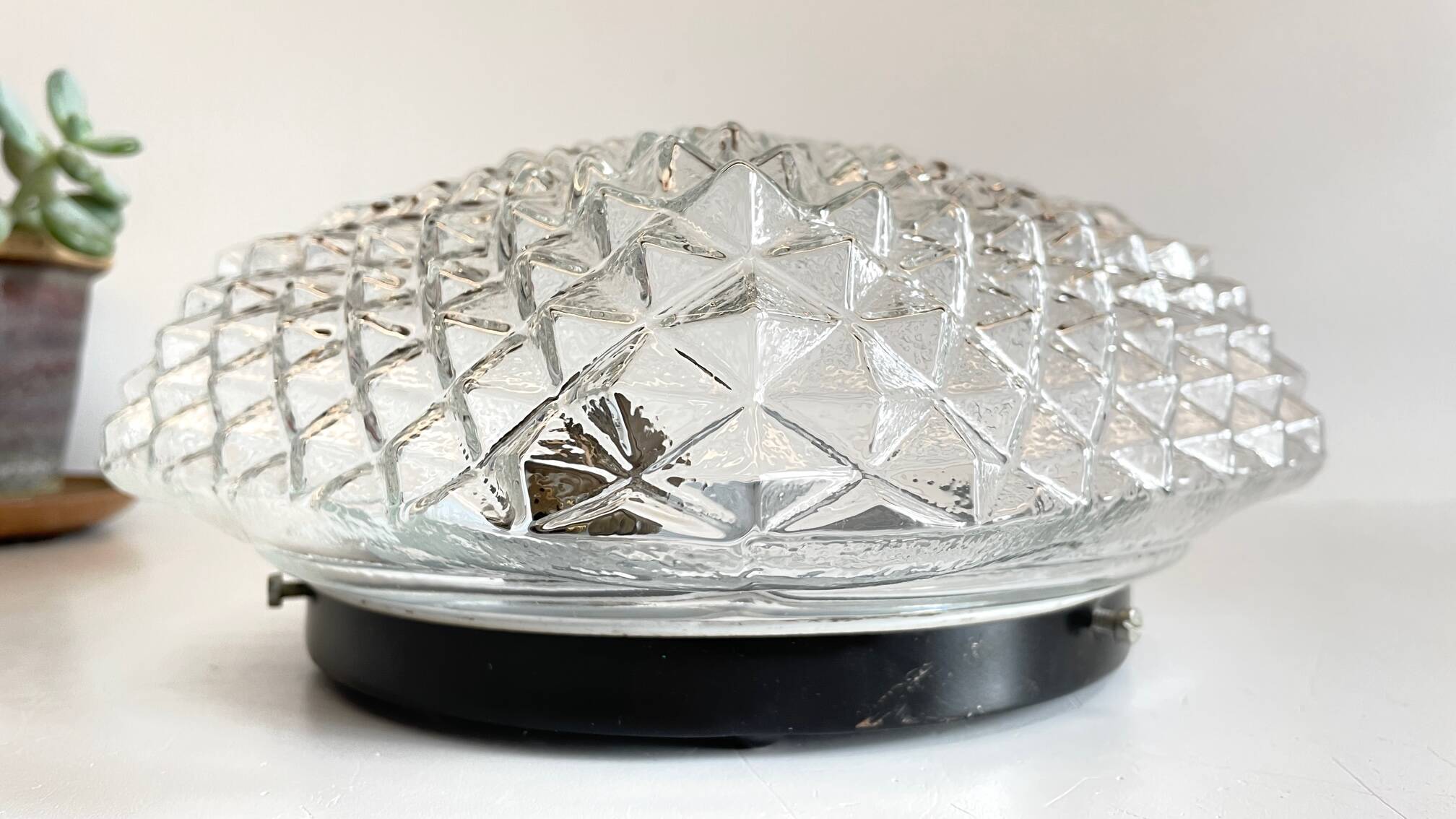 Wall lamp glass and steel ceiling light 1950s