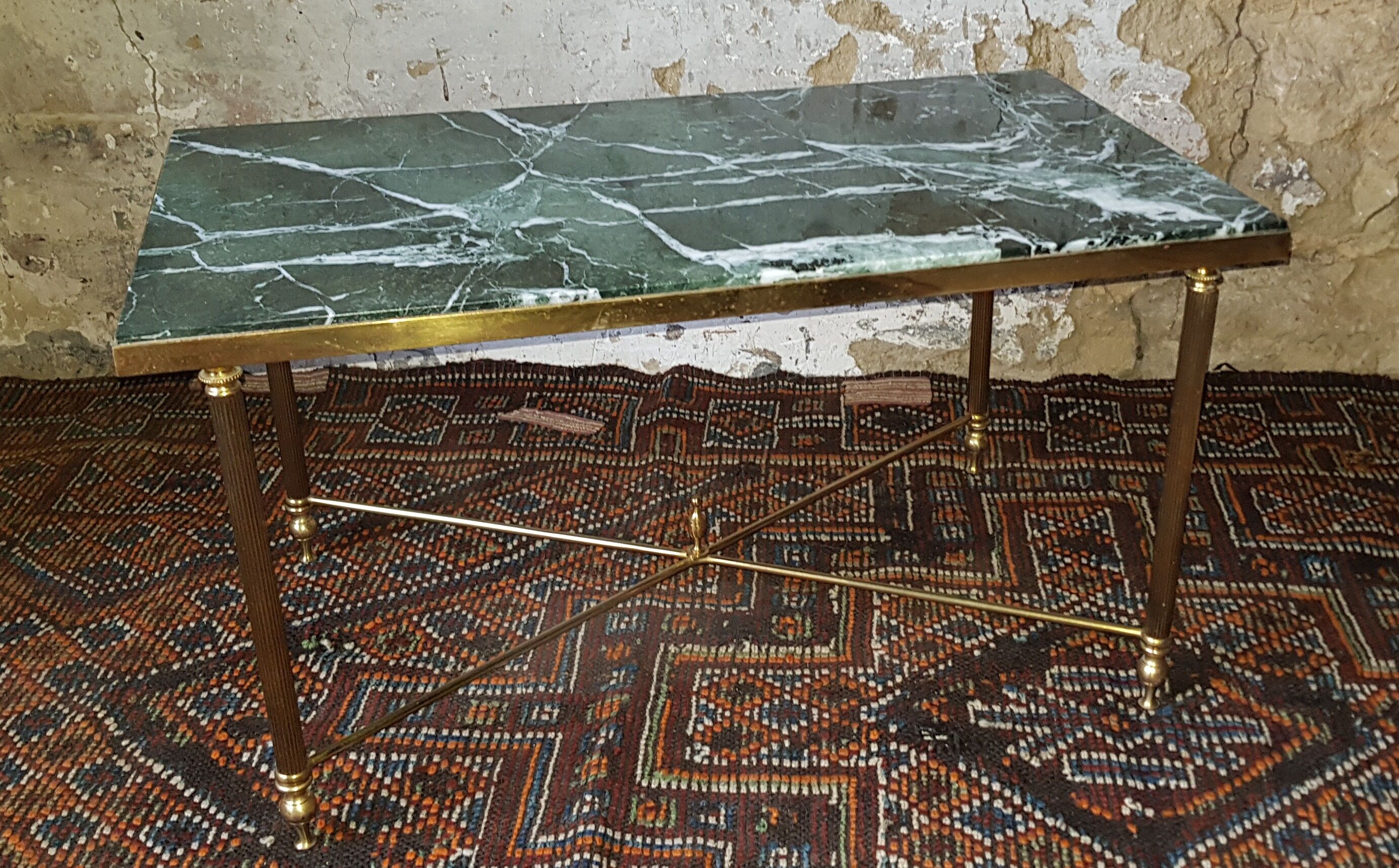 Brass coffee table and green marble