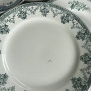 Lot 6 blue and green ironstone plates, antique French earthenware.