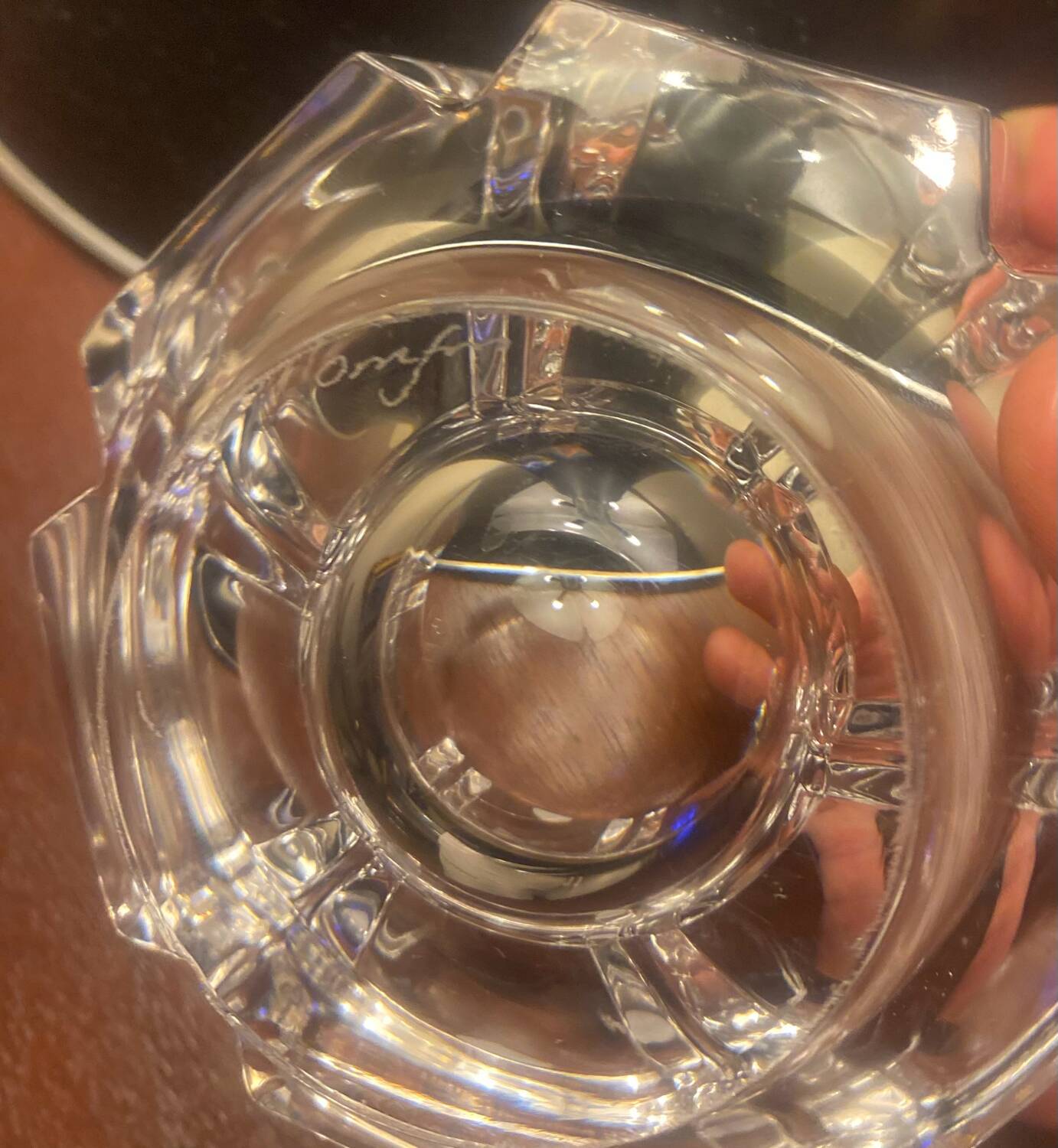 Vintage orrefors small crystal corona bowl , design by lars hellsten, sweden 1970s