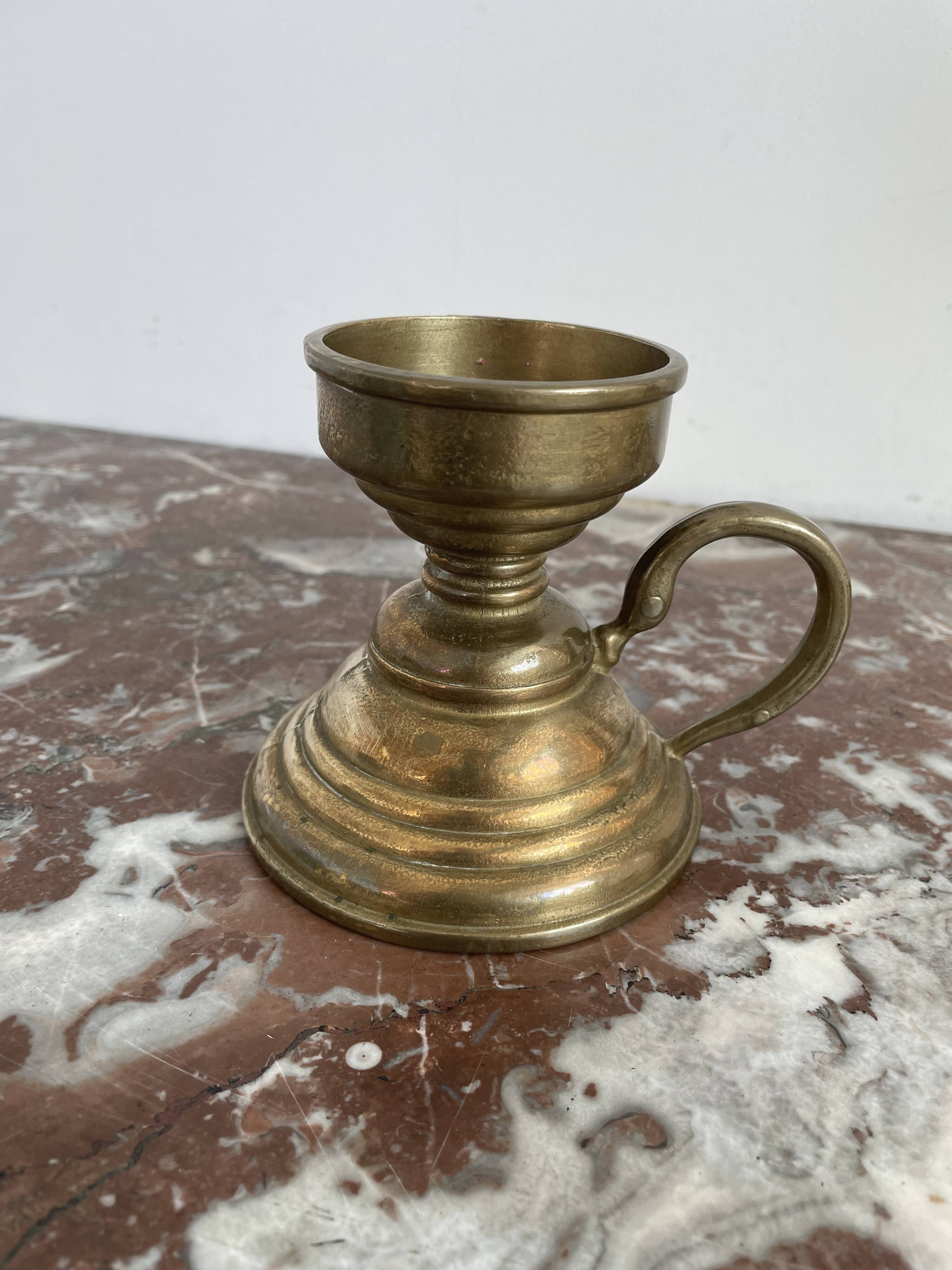 Hand candle holder, cellar rat, brass, gilded, gold, handle, 1950s, decoration, chic, decor, room