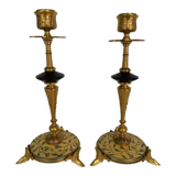 Pair of candlesticks Napoleon III in bronze cloisonné XIXth Barbedienne