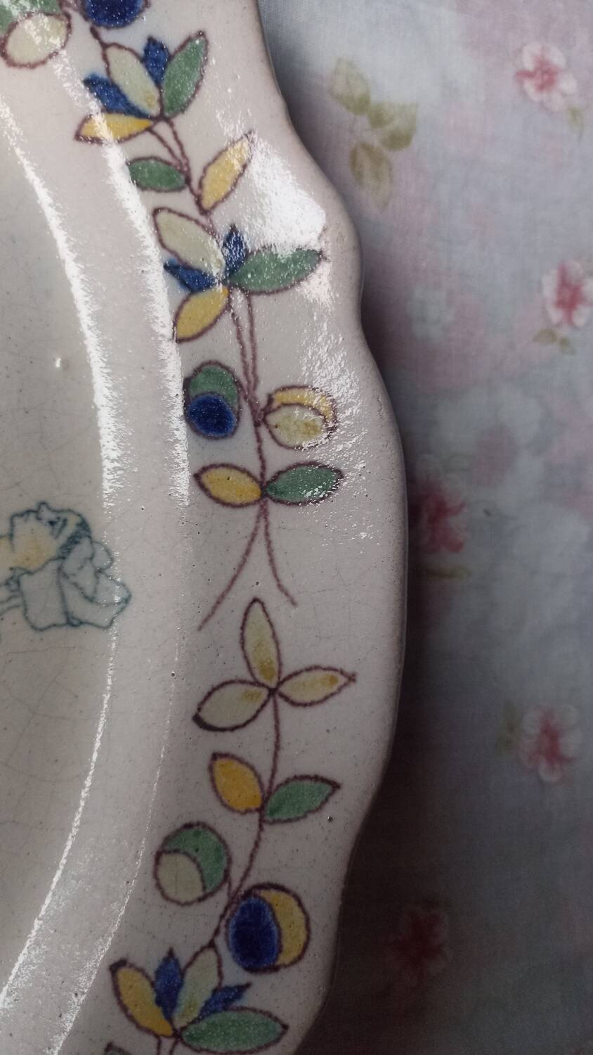 Antique Malicorne earthenware dish by Béatrix Pouplard late 19th century