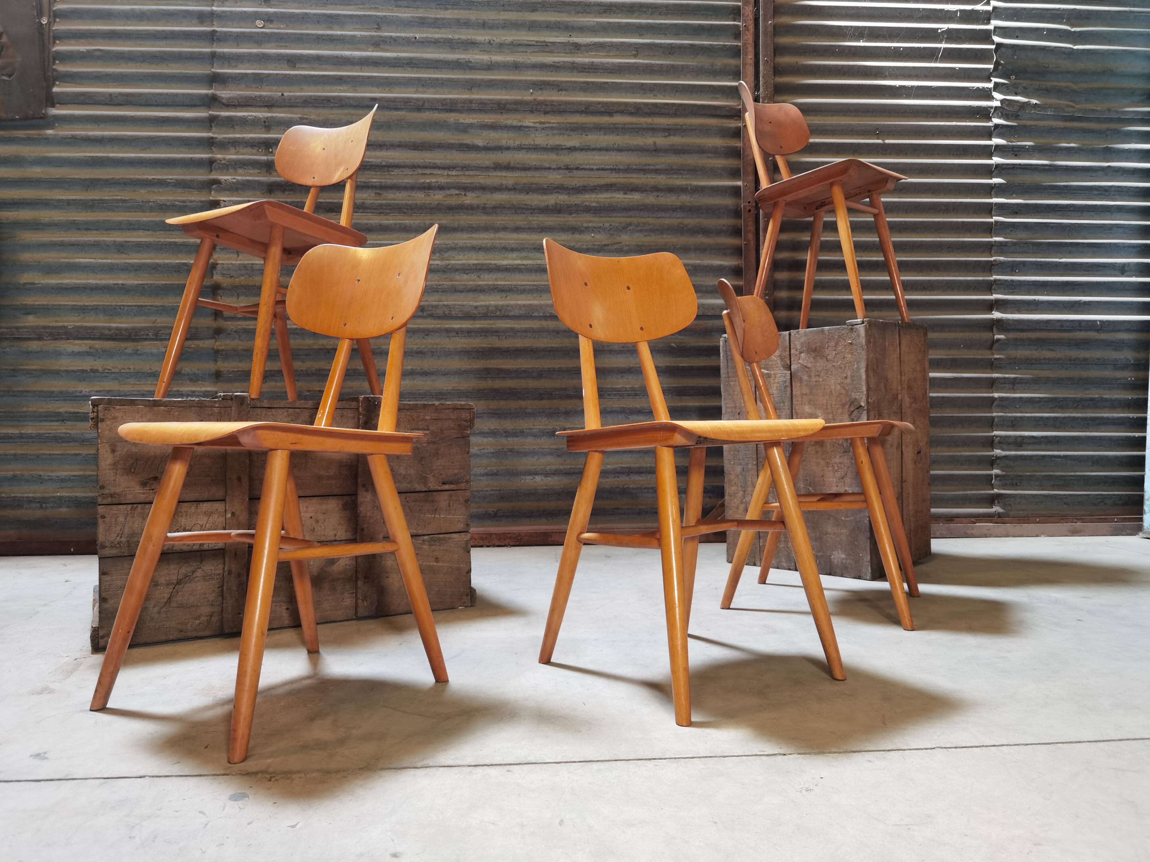Set of 5 all-wood chairs published by Ton 1960