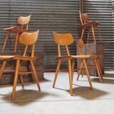 Set of 5 all-wood chairs published by Ton 1960