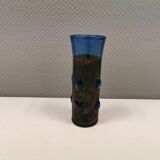 Brutalist style vase with inner blue glass mouth-blown out through the metal "frame".