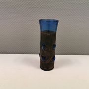 Brutalist style vase with inner blue glass mouth-blown out through the metal "frame".