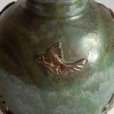 Art Deco Stoneware Vase with Fish Reliëf by Roger Guerin, Belgium, 1920s