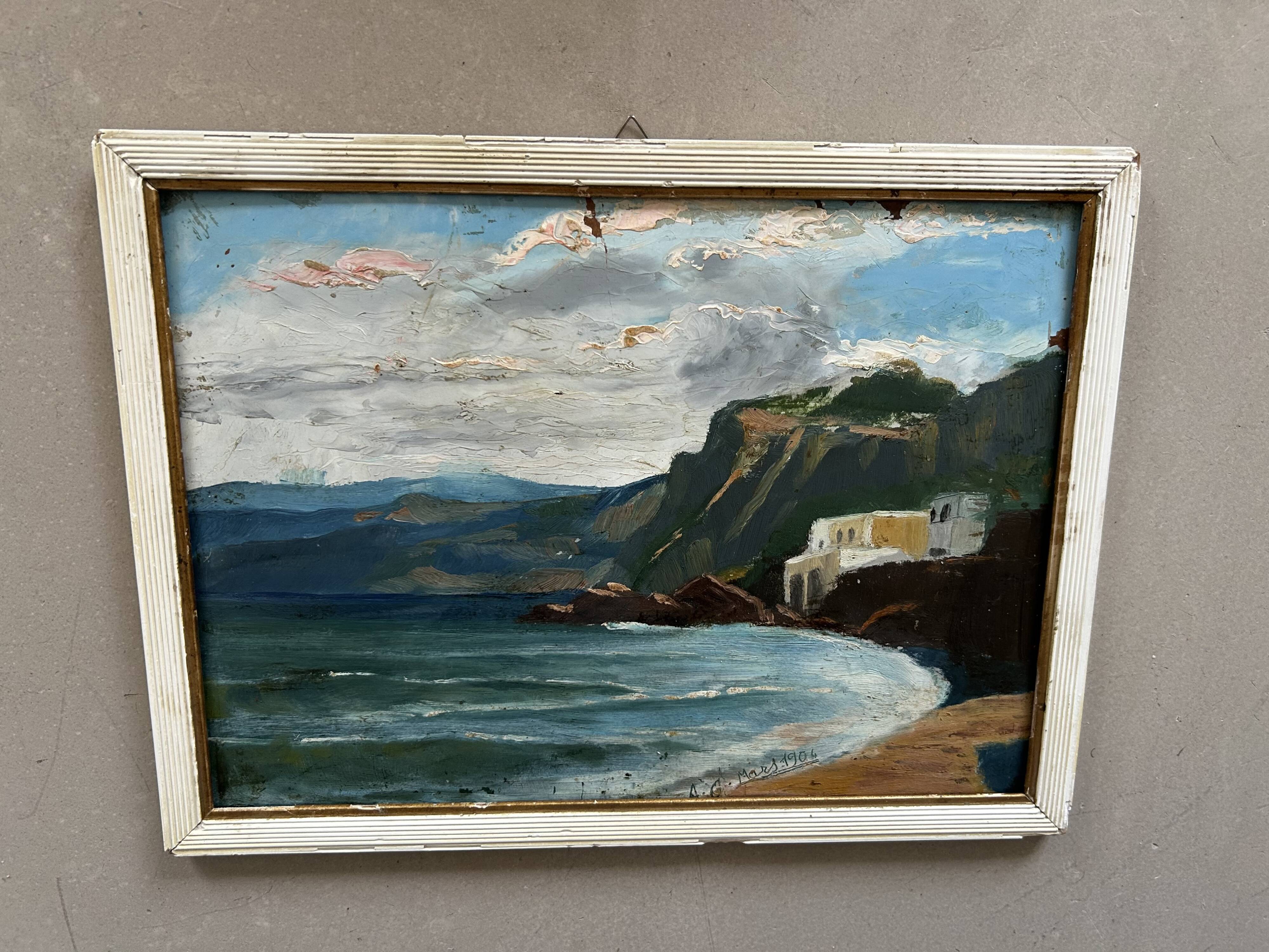 Oil on cardboard signed, dated 1904.