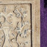 Polychrome carved wooden panel, wall element, old object