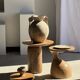 Mini minimalist stool with ball feet in teak H15 D35