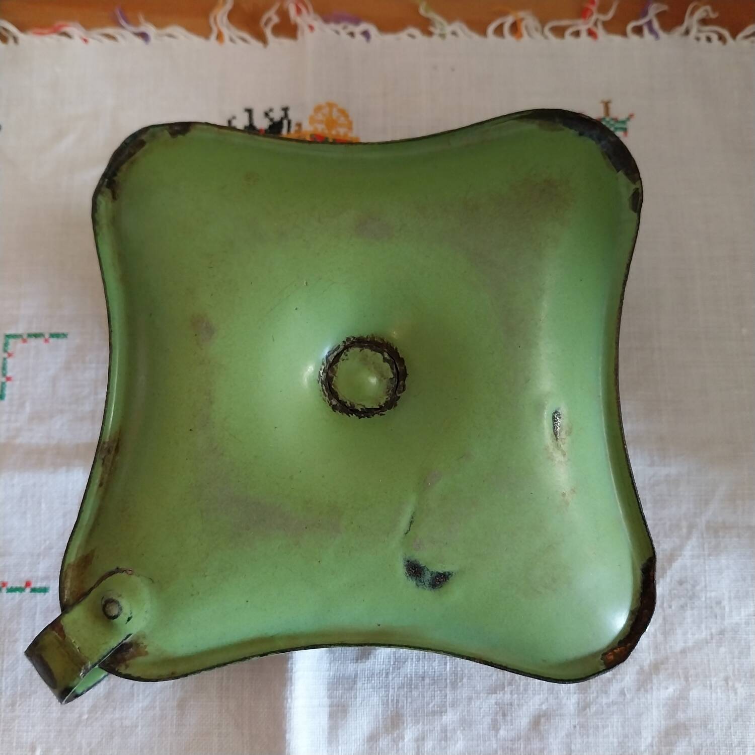 Old enamelled metal cellar rat candle holder