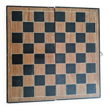 Coffret Échiquier Pliant Vintage Bois et Velours Hong Kong - 37x37 cm