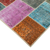 Hand-knotted oriental overdyed 205 cm x 300 cm multicolor patchwork carpet